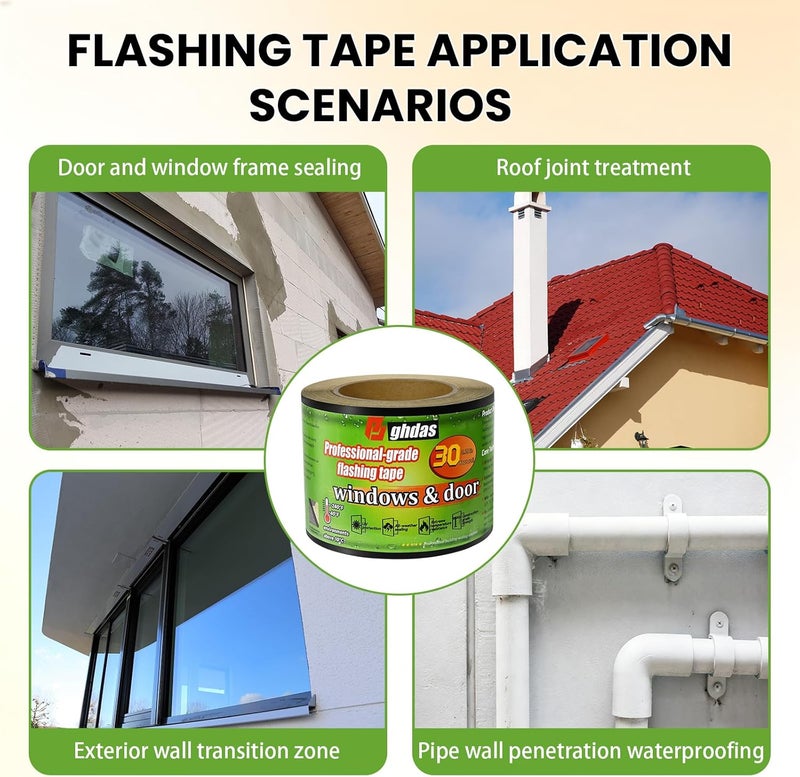 Bghdas Flashing Tape, 3.75" x 30', Industrial Strength for Windows, Doors, Weather-Resistant, UV-Resistant, Tear-Resistant, Advanced Acrylic Adhesive, Black - Image 5